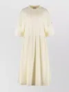 Moncler Midi Cotton Dress Featuring Drawstring Waist In Neutral