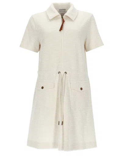 Moncler Midi Dress With Logo And Zipper In White