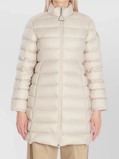 Moncler Midi Puffer Jacket High Collar In Neutral