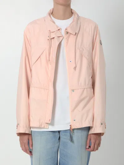 Moncler Reghena Short Parka High Collar Pockets In Neutral
