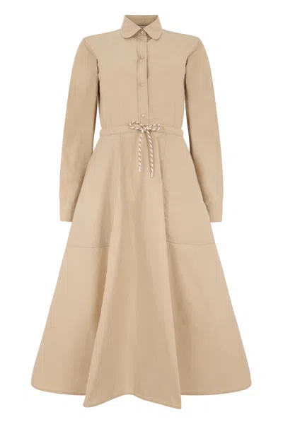 Moncler ? Midi Shirtdress In Poplin With Long Sleeves And Tailored Waist In Beige