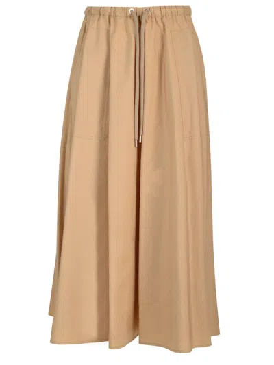 MONCLER MIDI SKIRT IN BEIGE SILK-EFFECT POPLIN