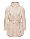 Moncler Weteau Ruched-trim Hooded Mid-length Jacket In Nude
