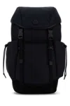 Moncler Canvas Backpack Front Flap Side Pockets In Blue