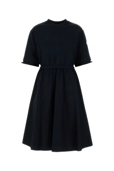 Moncler Midnight Blue Cotton Dress In Black