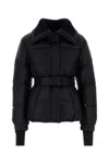 Moncler Puffer Jacket With Belted Waist And High Collar In Black