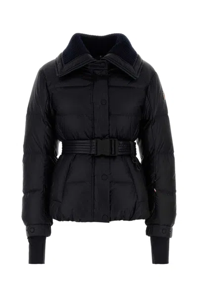 Moncler Puffer Jacket With Belted Waist And High Collar In Black