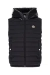 Moncler Sleeveless Hooded Padded Down Jacket With Side Pockets In Black