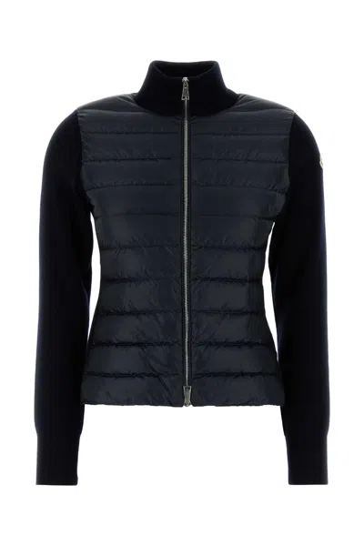 Moncler Midnight Blue Wool And Nylon Cardigan In Black