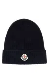 Moncler Midnight Blue Wool Beanie Hat In Blue
