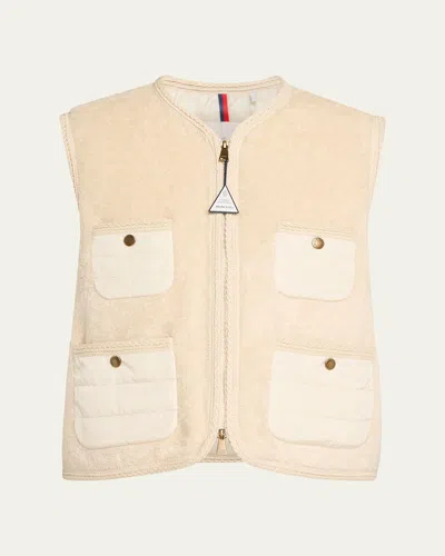 Moncler Mimosas Braided Trim Teddy Down Vest In White