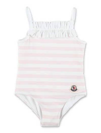 Moncler Mini Baby Swimsuit With Ruffle Detail In Pink