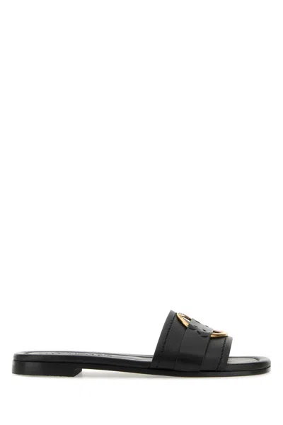 Moncler Mini Bell Leather Slippers For Women In Black