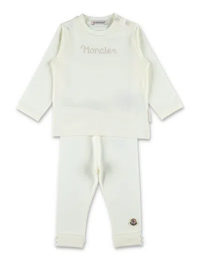 Moncler Mini Boys Stretch Cotton Long-sleeve T-shirt And Trousers Set In White