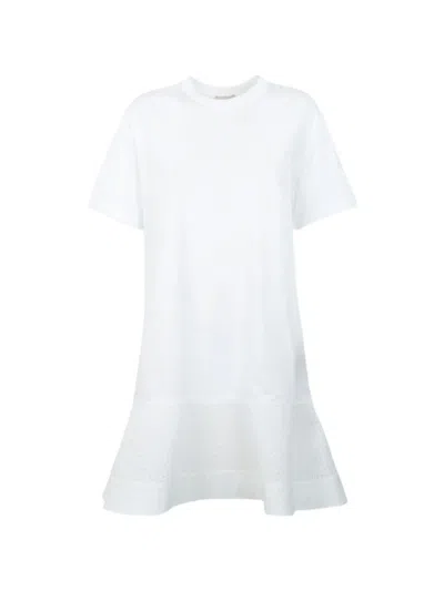 Moncler Mini Broderie-anglaise Ruffled Dress In White