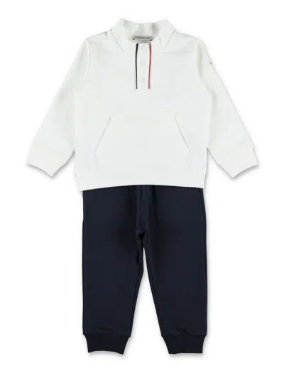 Moncler Mini Brushed Cotton High-neck Snap Sweatshirt & Jogger Set For Boys In Bianco