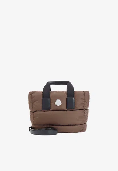 Moncler Mini Caradoc Quilted Tote Bag In Brown