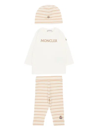 Moncler Mini Cotton Crew Neck Set With Leggings And Hat In Pink
