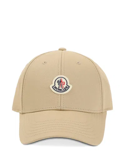 Moncler Mini Cotton Gabardine Hat With Adjustable Tab In Brown