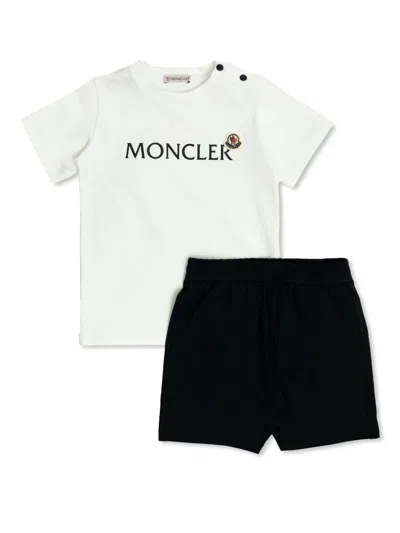 Moncler Mini Crew Neck Short Sleeve Outfit With Snap Buttons In White