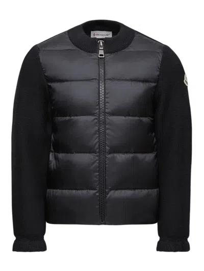Moncler Mini Down-filled Winter Sweater With Ruffled Cuffs In Black