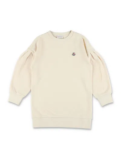 Moncler Mini Dress With Pleated Sleeves For Girls In Burro