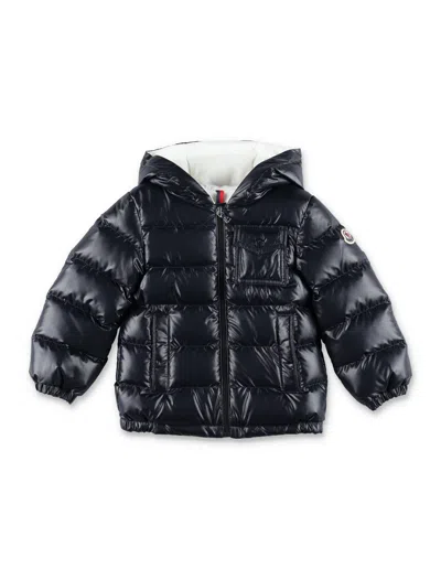 Moncler Mini Hooded Glossy Down Puffer Jacket In Blue