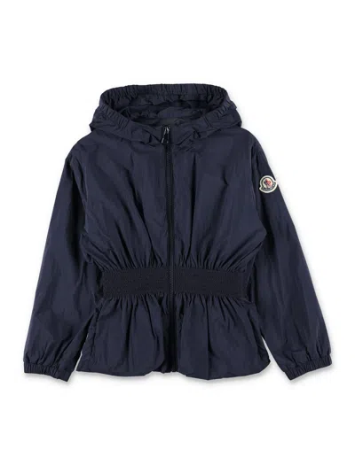 Moncler Mini Hooded Short Jacket For Girls In Blue