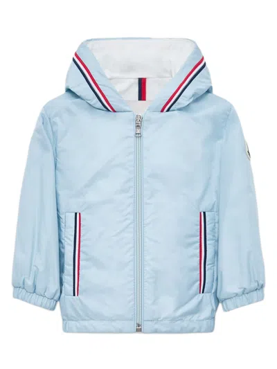 Moncler Kids Mini Hooded Zip Jacket With Snap Button Pockets In Blue