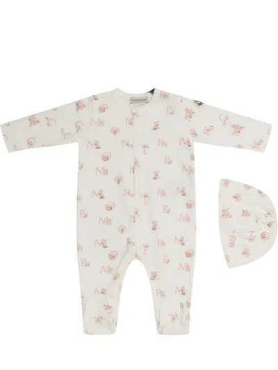 Moncler Mini Infant Hooded Jumpsuit In Bianco