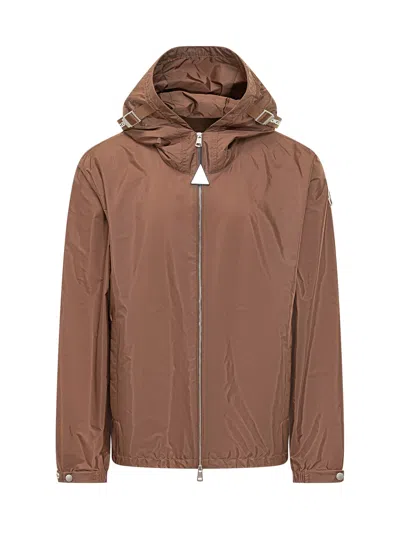 Moncler Mini Jacket With Hoodie And Front Zip Closure In Marrone