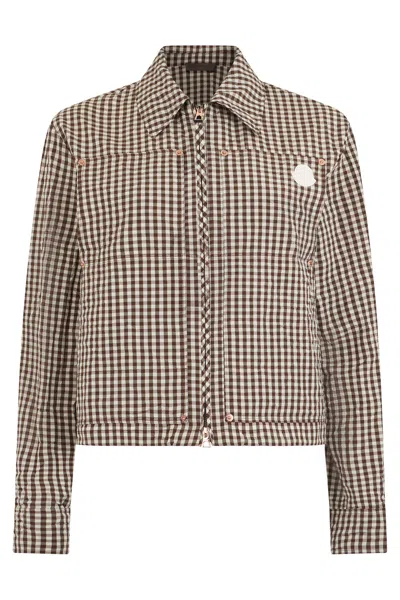 Moncler Cropped Check Jacket Smooth Shirt Collar In Brown
