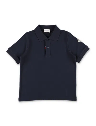 Moncler Mini -inspired Cotton Polo Shirt For Boys With Logo Sleeve Patch In Blu