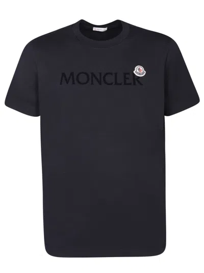 Moncler Logo Cotton T-shirt In Blue