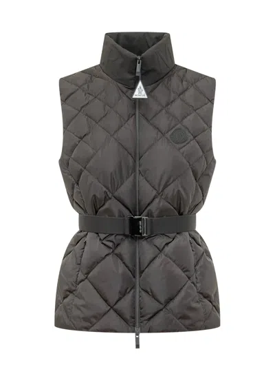Moncler Mini Quilted Gilet With Belt In Brown