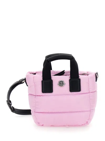 Moncler Mini Quilted Tech Fabric Crossbody Bag 16.5x13x8cm In Pink