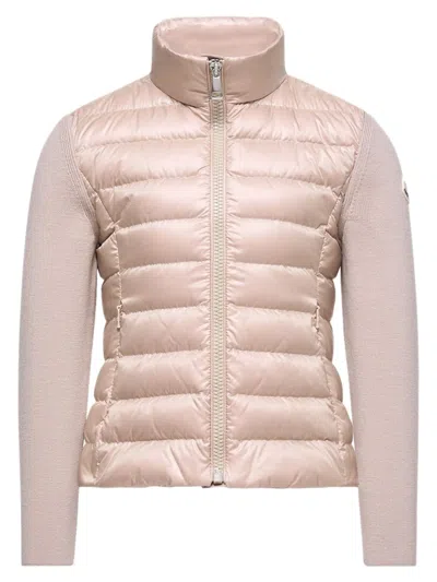 Moncler Mini Recycled Polo Neck Down-filled Sweater For Boys In Pink