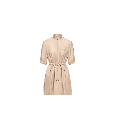 Moncler Mini Robe Chemise En Sergé De Soie, Femme, Beige, Taille: 46 In Neutral
