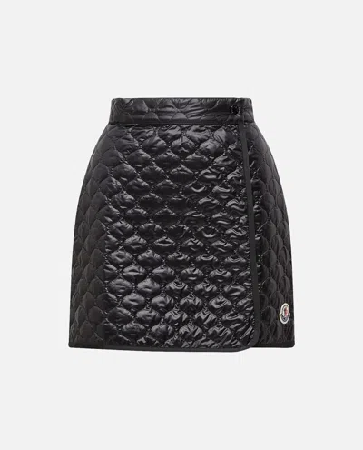 Moncler Quilted Black Skirt With Glossy Finish And Wrap Style