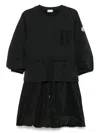 Moncler Black Dress With Elastic Waist And Logo Patch On The Sleeve In Tech Fabric Woman In Black