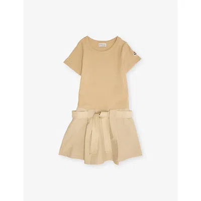 Moncler Kids' Miscellaneous Logo Badge Cotton T-shirt Dress 6- In Nude