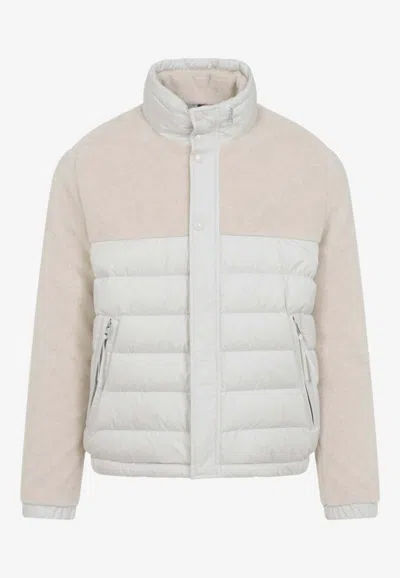 Moncler Mistral High Collar Quilted Zip Pockets Coat In Multi