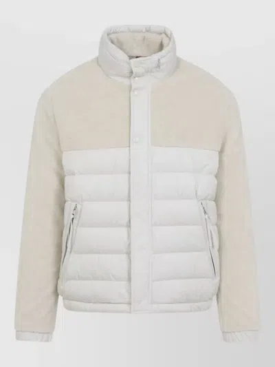 Moncler Mistral High Collar Quilted Zip Pockets Coat In Multi