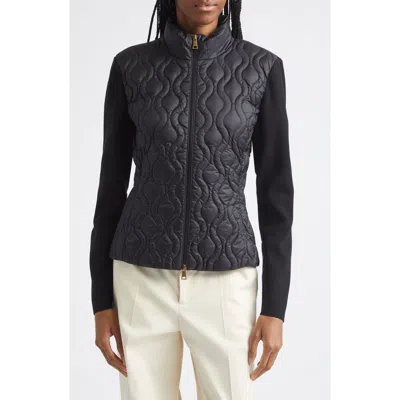 Moncler Mixed Media Down Cardigan In Black