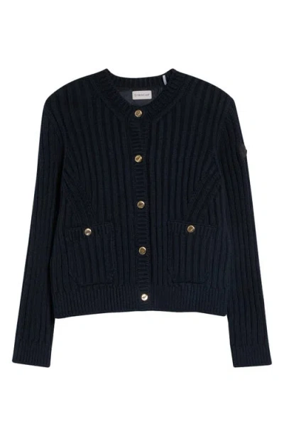 Moncler Mixed Media Down Cardigan In Blue