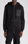 Moncler Hooded Drawstring Cardigan Chest Pocket In Black