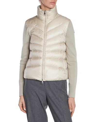 Moncler Mixed Media Wool Puffer Cardigan In Gold