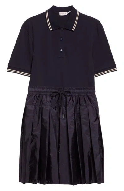 Moncler Mixed Media Polo Dress In Black