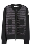 Moncler Mixed Media Quilt Front Wool Cardigan In Black/black