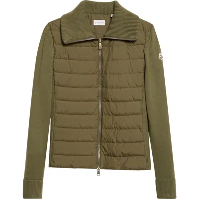 Moncler Mixed Media Quilted Zip Puffer Cardigan In Orange